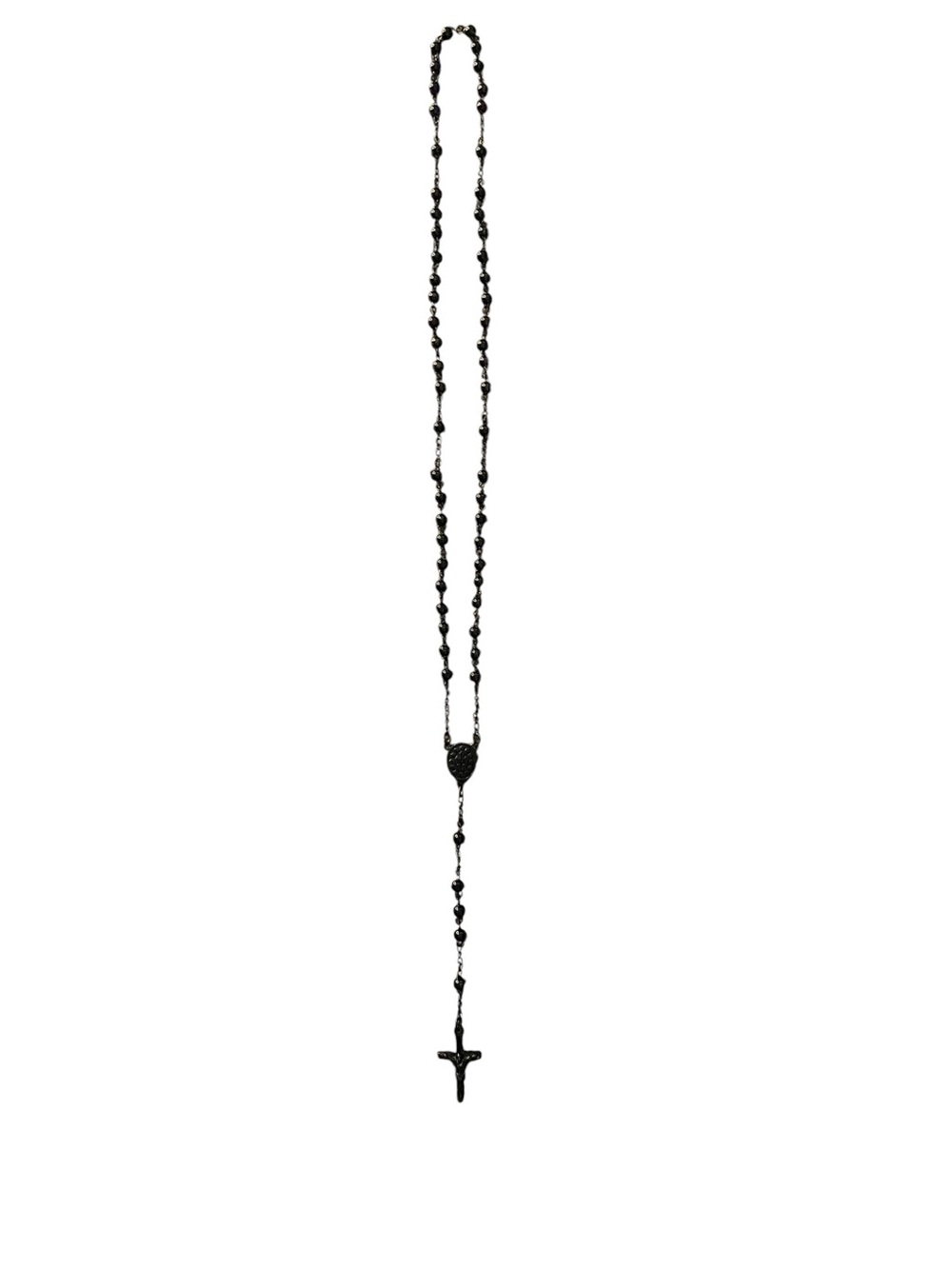 Black Rosary-Style Heart & Cross Necklace for Women